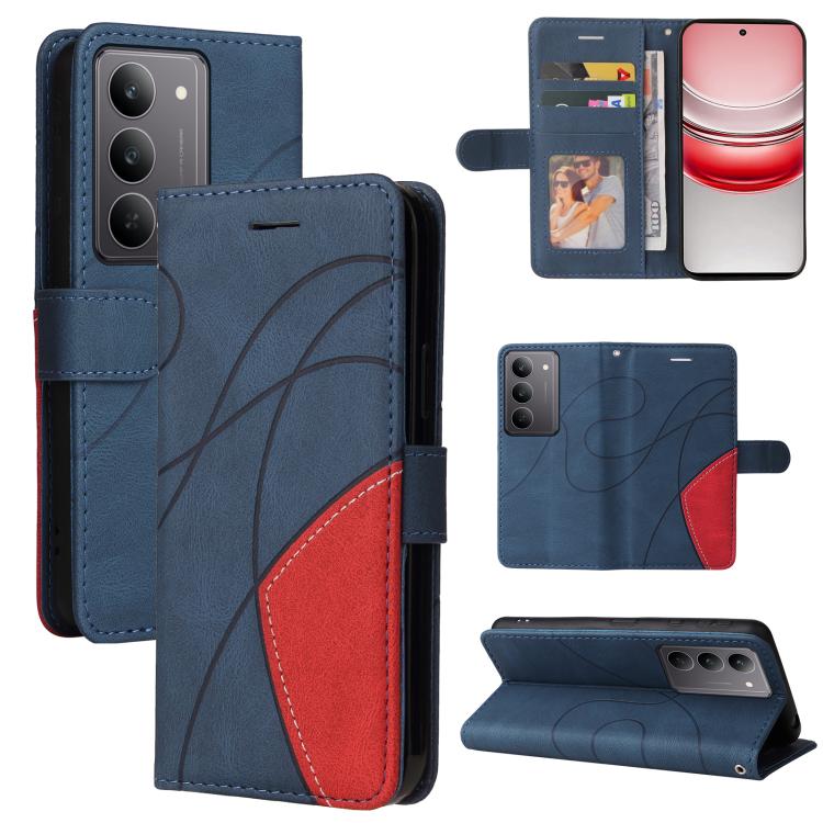 

For Realme 14x 5G Dual-color Splicing Flip Leather Phone Case(Blue)