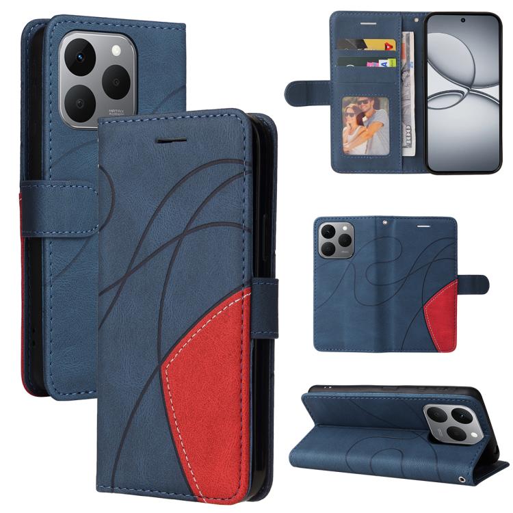 

For Realme 15T 5G Dual-color Splicing Flip Leather Phone Case(Blue)