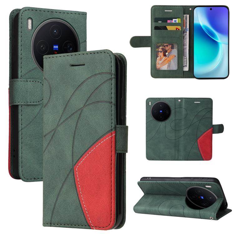 

For vivo X300 Dual-color Splicing Flip Leather Phone Case(Green)