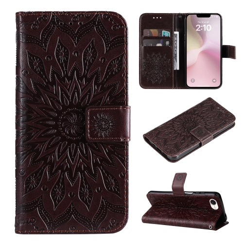 

For iPhone SE 2024 Embossed Sunflower Pattern Flip Leather Phone Case(Brown)