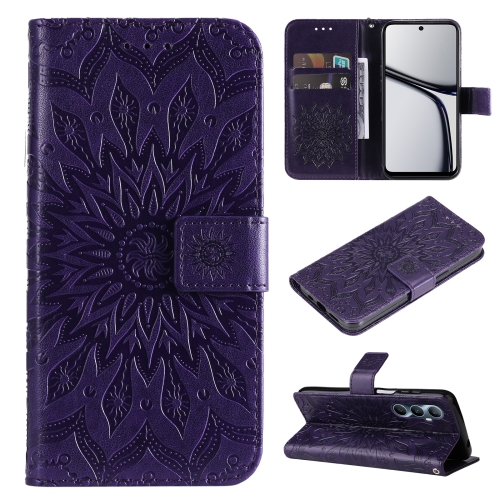 

For Realme C65 4G Embossed Sunflower Pattern Flip Leather Phone Case(Purple)