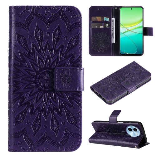 

For vivo Y38 / Y200i / T3x Global Embossed Sunflower Pattern Flip Leather Phone Case(Purple)