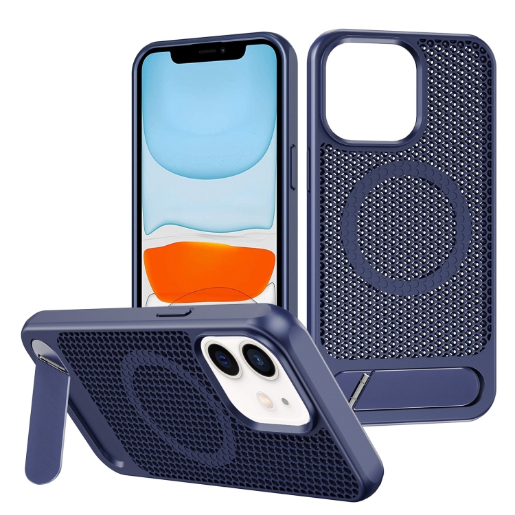 

For iPhone 11 Honeycomb Cooling MagSafe Phone Case with Invisible Holder(Blue)