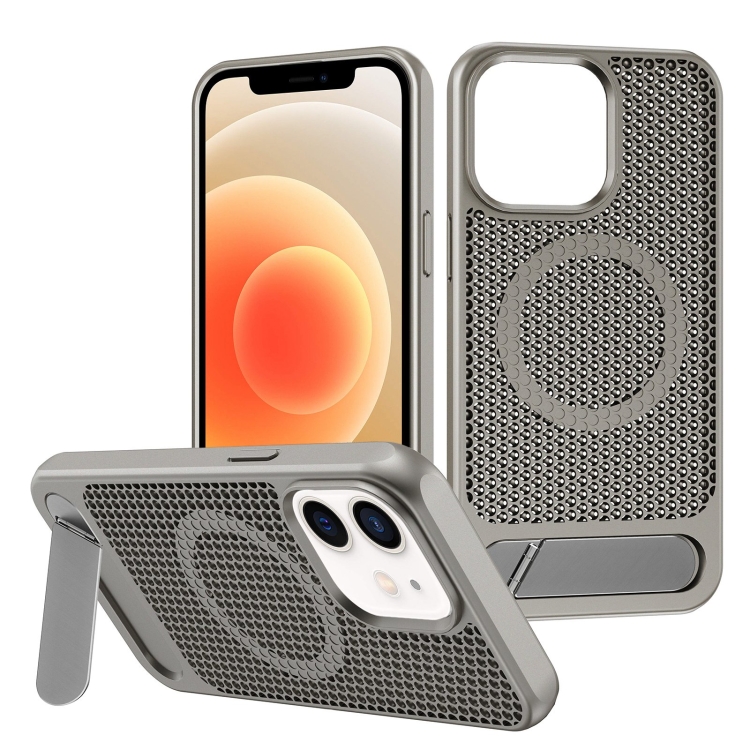 

For iPhone 12 / 12 Pro Honeycomb Cooling MagSafe Phone Case with Invisible Holder(Grey)