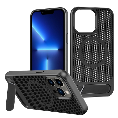 

For iPhone 13 Pro Honeycomb Cooling MagSafe Phone Case with Invisible Holder(Black)