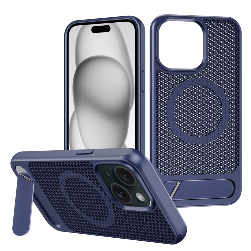 

For iPhone 14 Plus / 15 Plus Honeycomb Cooling MagSafe Phone Case with Invisible Holder(Blue)