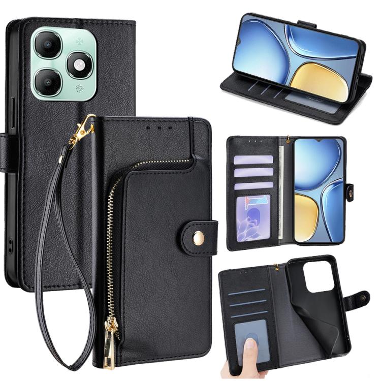 

For itel A90 4G Zipper Bag Leather Phone Case(Black)