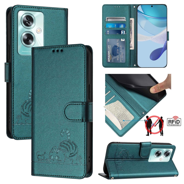 For OPPO A79 5G Global Cat Rat Embossed Pattern RFID Leather Phone