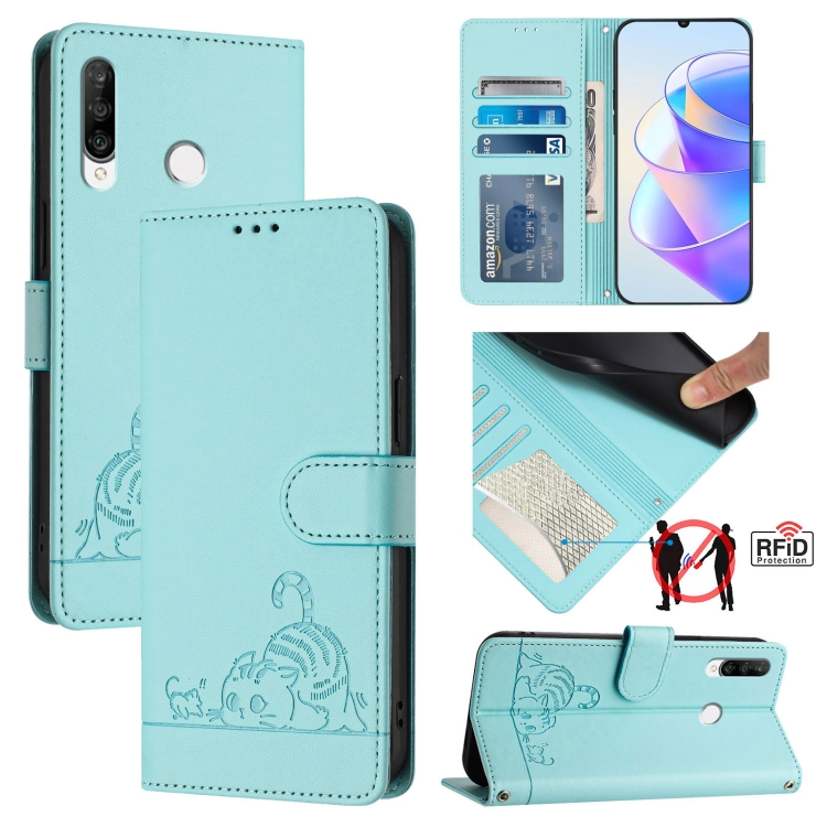 Copertura Per Huawei P30 Lite/Nova 4e – Portafoglio In Similpelle PU Con Stampa Cani E Gatti, Slot Carte, Supporto E Chiusura Magnetica (verde)