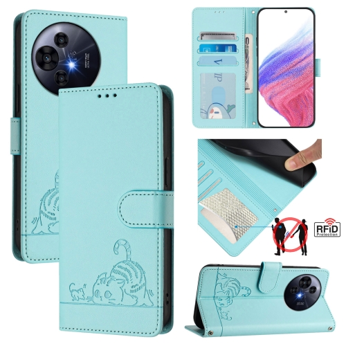 

For TCL 50 Pro NxtPaper Cat Rat Embossed Pattern RFID Leather Phone Case with Lanyard(Mint Green)