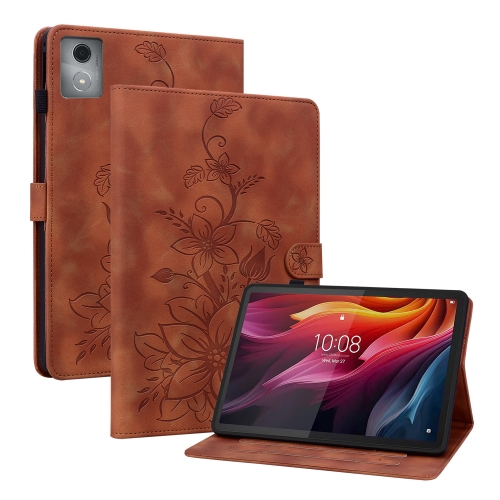 

For Lenovo Tab K11 Plus Lily Embossed Leather Tablet Case(Brown)