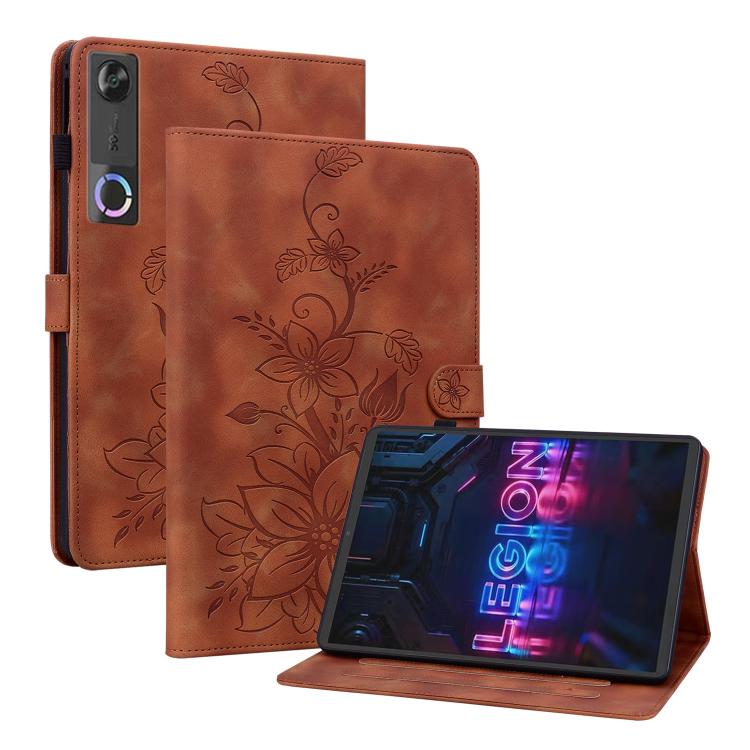 

For Lenovo Legion Y700 Gen 5 Lily Embossed Leather Tablet Case(Brown)