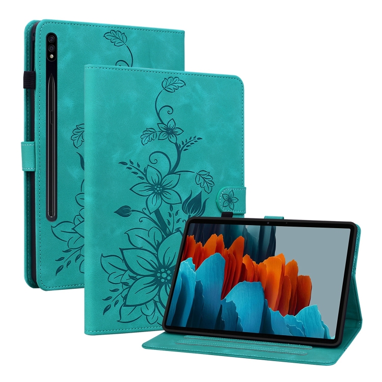 

For Samsung Galaxy Tab S7 FE/S8+/S7+ Lily Embossed Leather Tablet Case(Green)