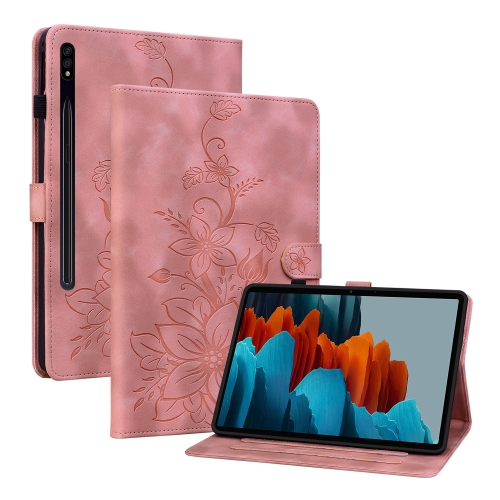 

For Samsung Galaxy Tab S7 FE/S8+/S7+ Lily Embossed Leather Tablet Case(Pink)