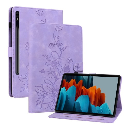 For Samsung Galaxy Tab S7 FE/S8+/S7+ Lily Embossed Leather Tablet Case(Purple)