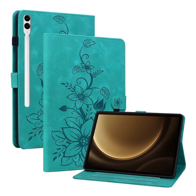 

For Samsung Galaxy Tab S9+ / S9 FE+ Lily Embossed Leather Tablet Case(Green)