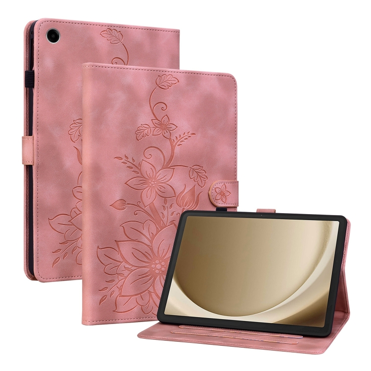 

For Samsung Galaxy Tab A9+ Lily Embossed Leather Tablet Case(Pink)