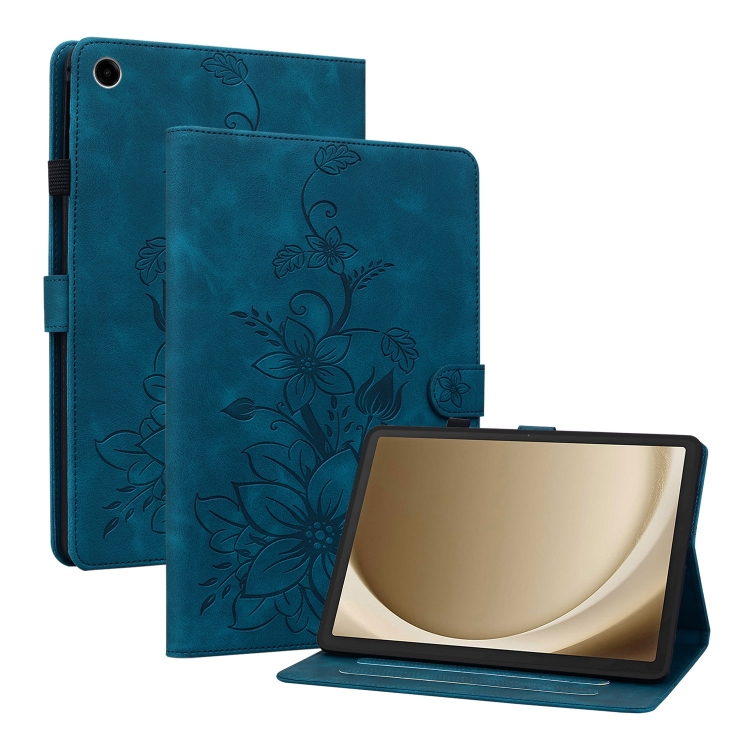 

For Samsung Galaxy Tab A9+ Lily Embossed Leather Tablet Case(Dark Blue)