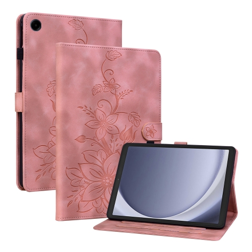 

For Samsung Galaxy Tab A9 Lily Embossed Leather Tablet Case(Pink)