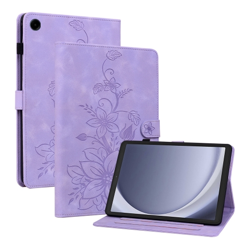 

For Samsung Galaxy Tab A9 Lily Embossed Leather Tablet Case(Purple)