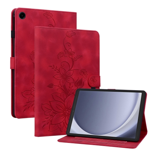 

For Samsung Galaxy Tab A9 Lily Embossed Leather Tablet Case(Red)