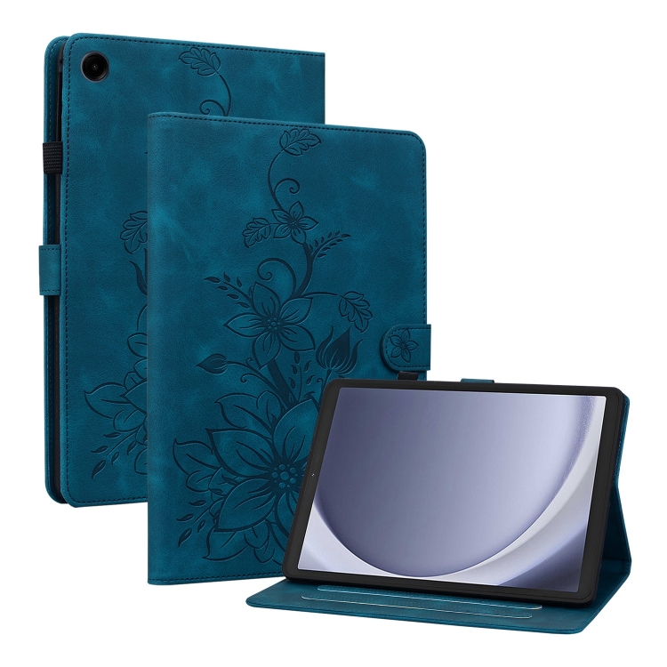 

For Samsung Galaxy Tab A11 / A9 Lily Embossed Leather Tablet Case(Dark Blue)
