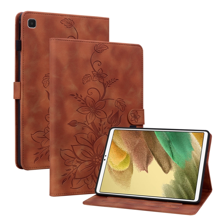 

For Samsung Galaxy Tab A7 Lite 8.7 Lily Embossed Leather Tablet Case(Brown)