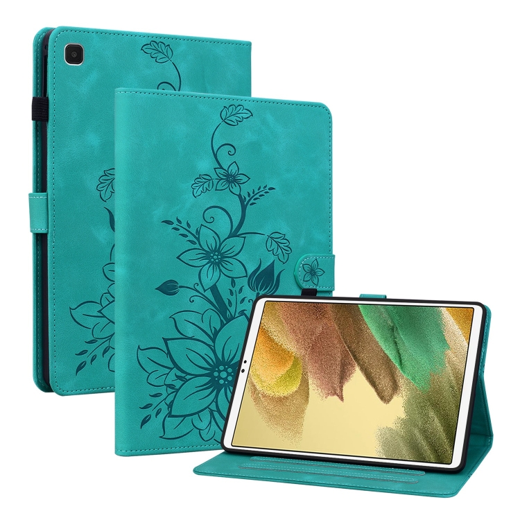 

For Samsung Galaxy Tab A7 Lite 8.7 Lily Embossed Leather Tablet Case(Green)
