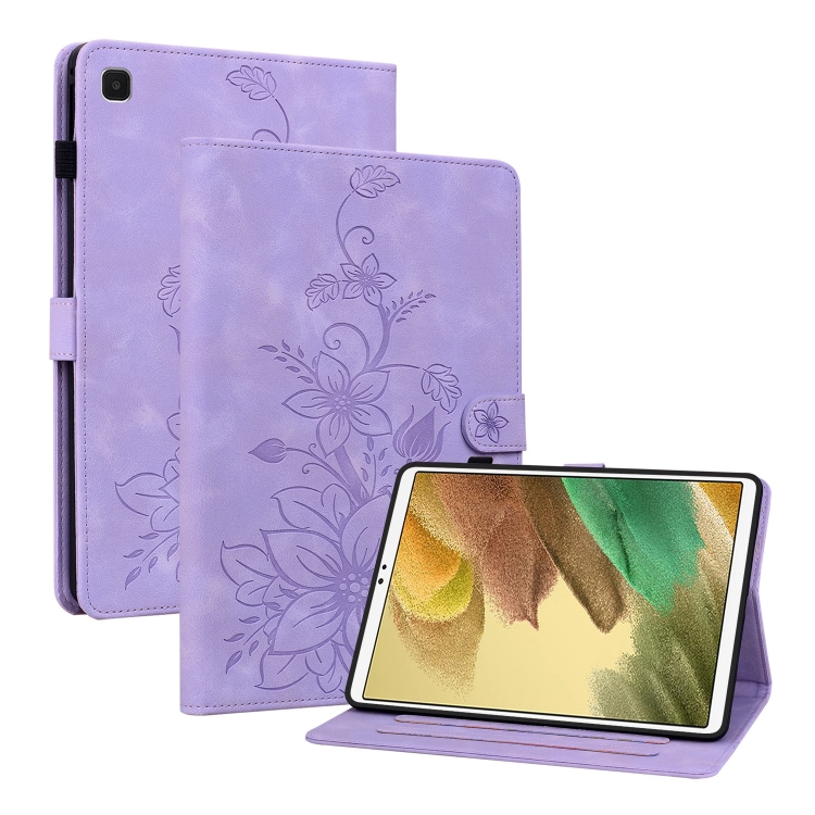 

For Samsung Galaxy Tab A7 Lite 8.7 Lily Embossed Leather Tablet Case(Purple)