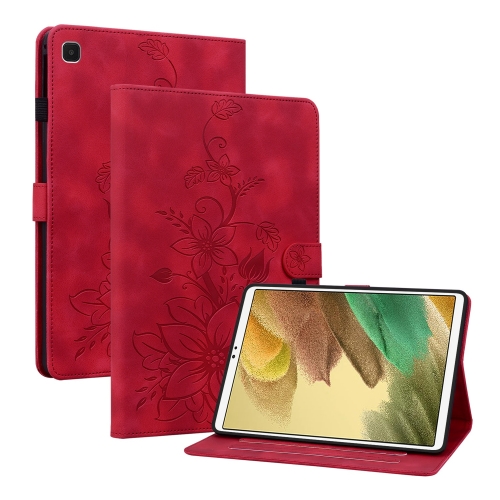 

For Samsung Galaxy Tab A7 Lite 8.7 Lily Embossed Leather Tablet Case(Red)