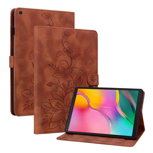 

For Samsung Galaxy Tab A 10.1 2019 Lily Embossed Leather Tablet Case(Brown)