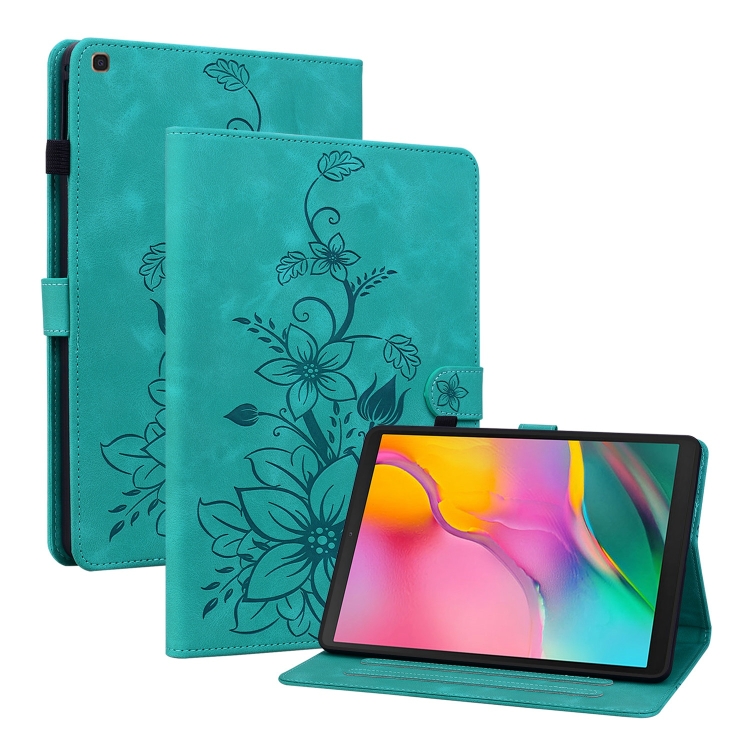 

For Samsung Galaxy Tab A 10.1 2019 Lily Embossed Leather Tablet Case(Green)
