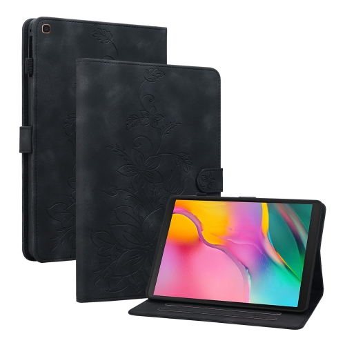 

For Samsung Galaxy Tab A 10.1 2019 Lily Embossed Leather Tablet Case(Black)