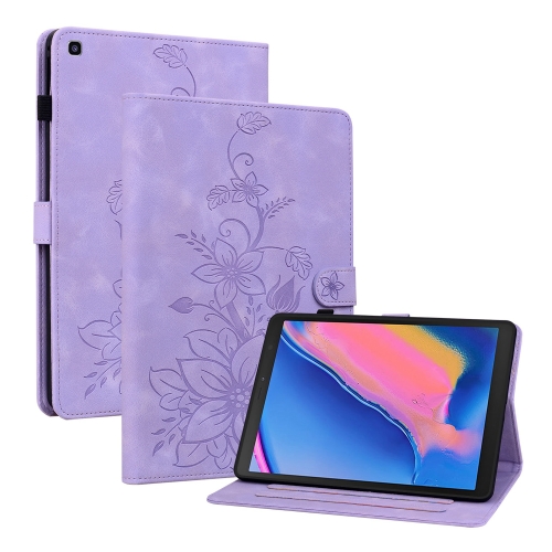 

For Samsung Galaxy Tab A 8.0 2019 Lily Embossed Leather Tablet Case(Purple)