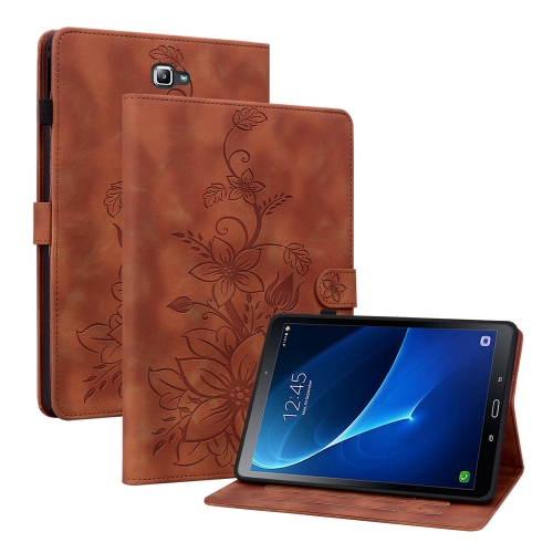 For Samsung Galaxy Tab A 10.1 2016 Lily Embossed Leather Tablet Case(Brown)