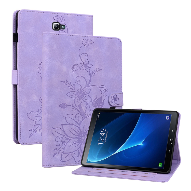 

For Samsung Galaxy Tab A 10.1 2016 Lily Embossed Leather Tablet Case(Purple)