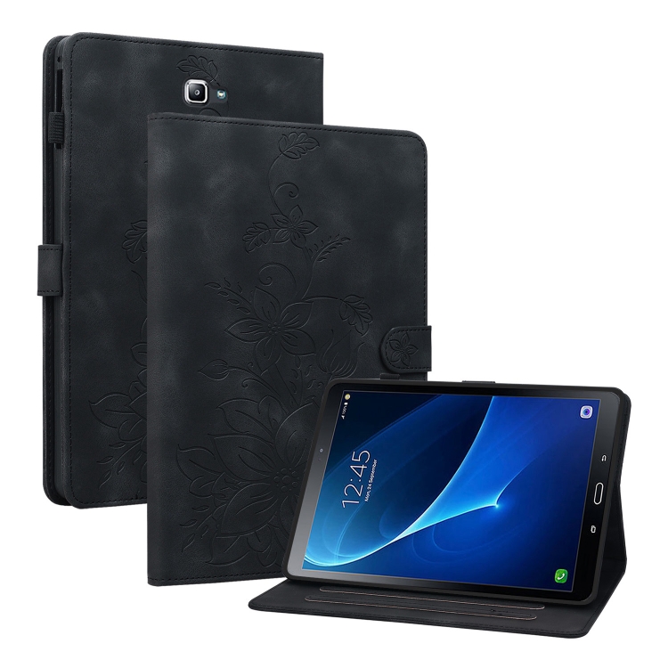 

For Samsung Galaxy Tab A 10.1 2016 Lily Embossed Leather Tablet Case(Black)