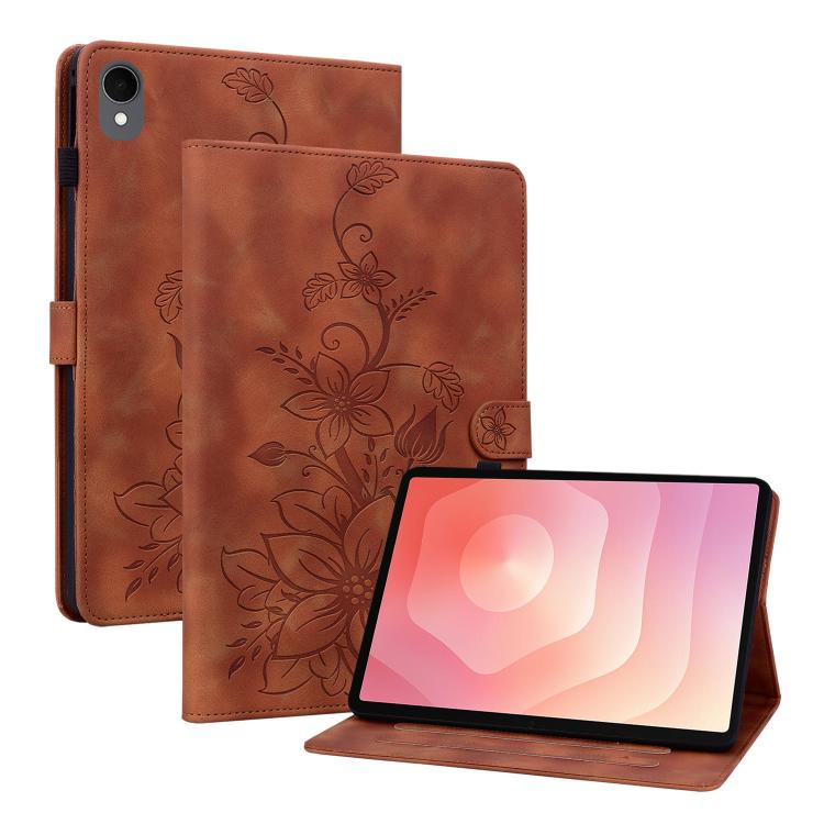 

For Samsung Galaxy Tab S11 Lily Embossed Leather Tablet Case(Brown)