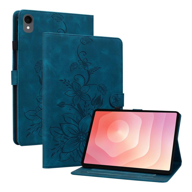 

For Samsung Galaxy Tab S11 Lily Embossed Leather Tablet Case(Dark Blue)