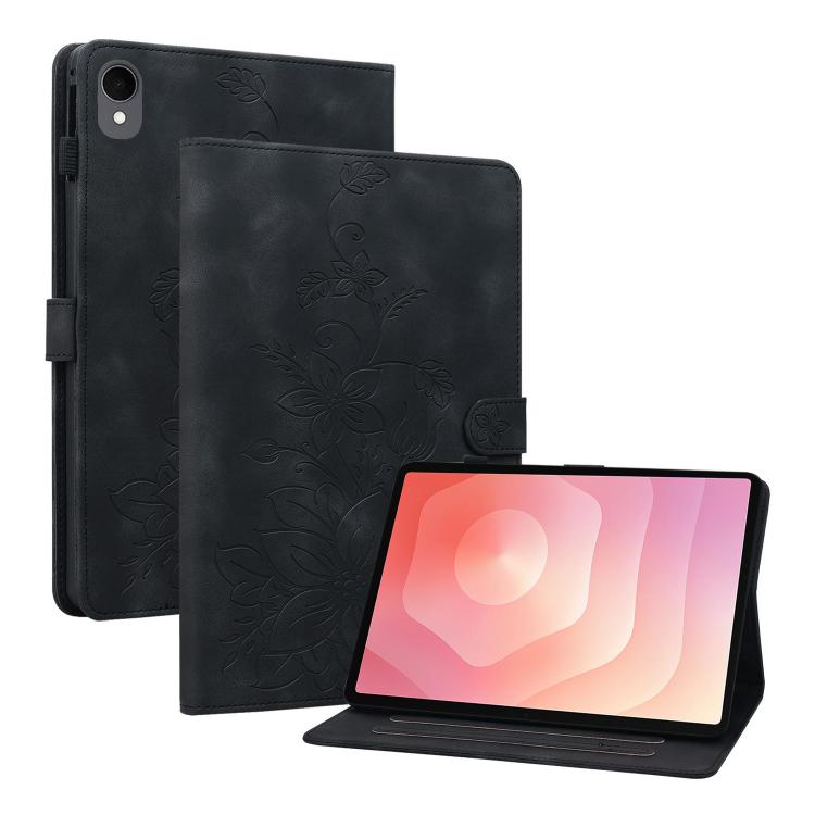 For Samsung Galaxy Tab S11 Lily Embossed Leather Tablet Case(Black)