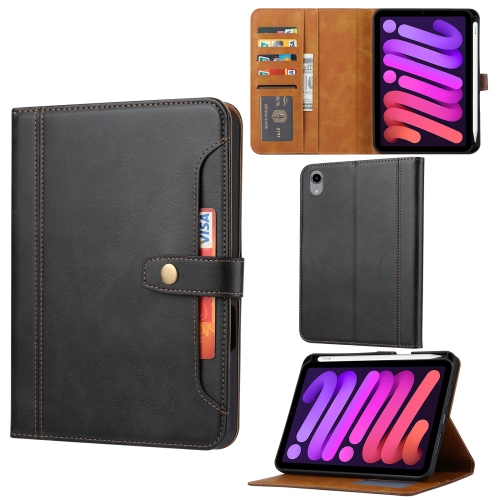 

For iPad mini 2024 Calf Texture Double Fold Clasp Horizontal Flip Leather Smart Tablet Case(Black)