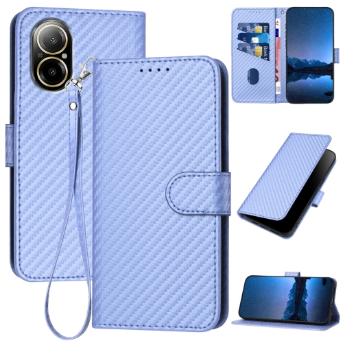 

For Realme C67 4G Global YX0070 Carbon Fiber Buckle Leather Phone Case with Lanyard(Light Purple)