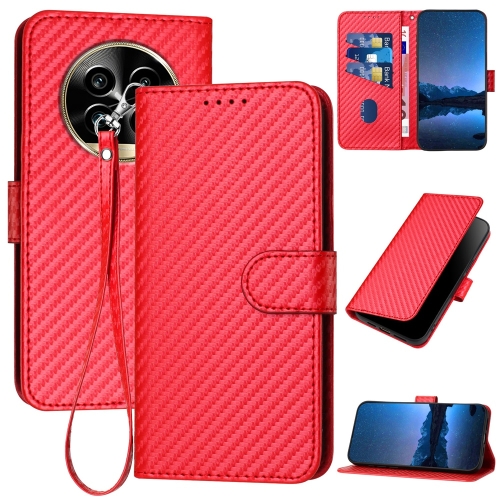 

For Realme 13 Pro / 13 Pro+ Global YX0070 Carbon Fiber Buckle Leather Phone Case with Lanyard(Red)