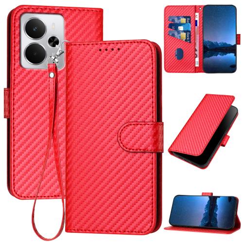 

For Realme 14 / P3 5G Global YX0070 Carbon Fiber Buckle Leather Phone Case with Lanyard(Red)