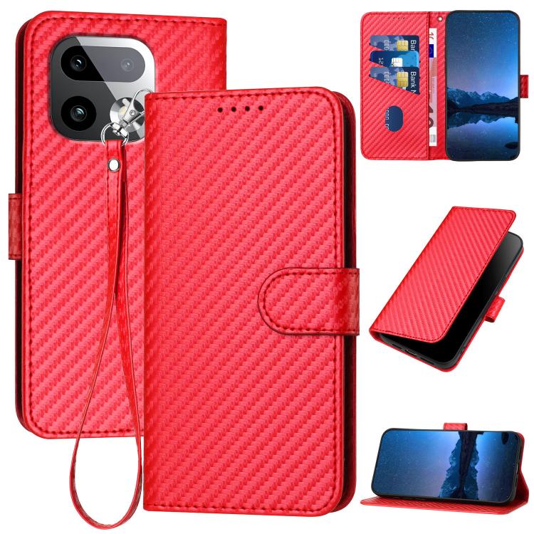 

For Realme 16 Pro+ 5G Global YX0070 Carbon Fiber Buckle Leather Phone Case with Lanyard(Red)