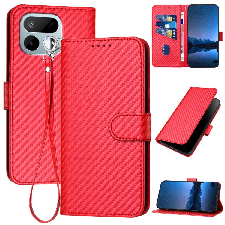 For Realme 16T 5G YX0070 Carbon Fiber Buckle Leather Phone Case with Lanyard(Red)
