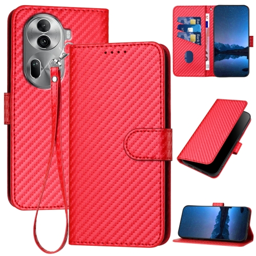 

For OPPO Reno11 Pro Global YX0070 Carbon Fiber Buckle Leather Phone Case with Lanyard(Red)