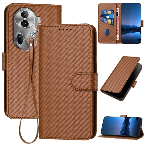 

For OPPO Reno11 Pro Global YX0070 Carbon Fiber Buckle Leather Phone Case with Lanyard(Coffee)