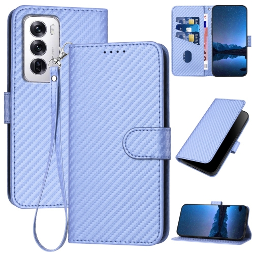 

For OPPO Reno12 Global YX0070 Carbon Fiber Buckle Leather Phone Case with Lanyard(Light Purple)