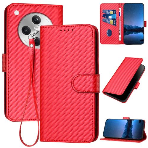 

For OPPO Find X8 YX0070 Carbon Fiber Buckle Leather Phone Case with Lanyard(Red)